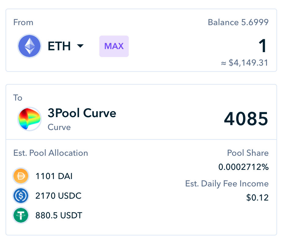 Adding liquidity with Zapper Pools
