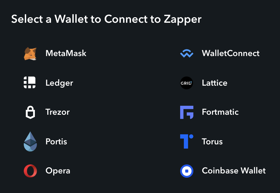 Connect your crypto wallet to Zapper