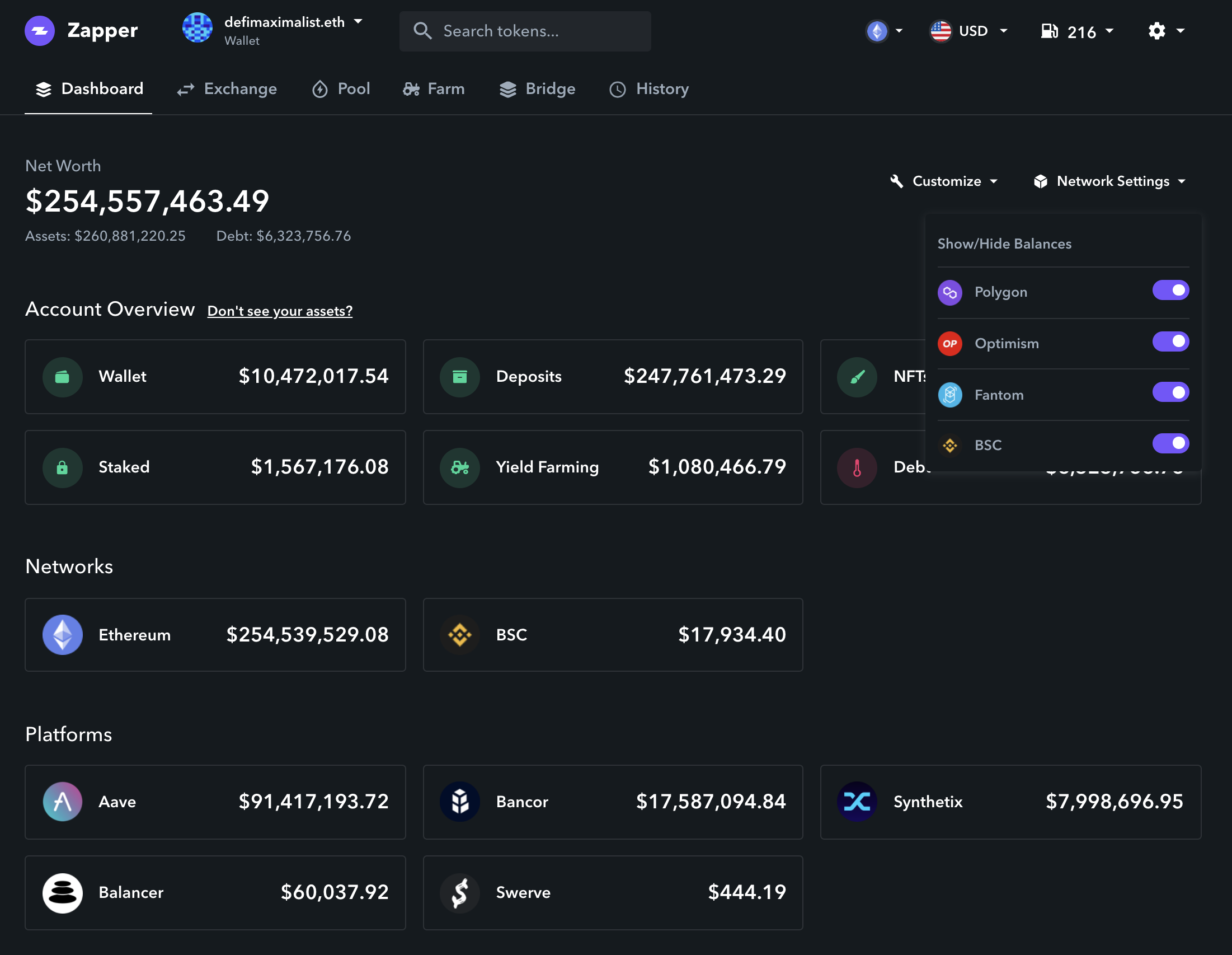 Track all your DeFi assets with Zapper