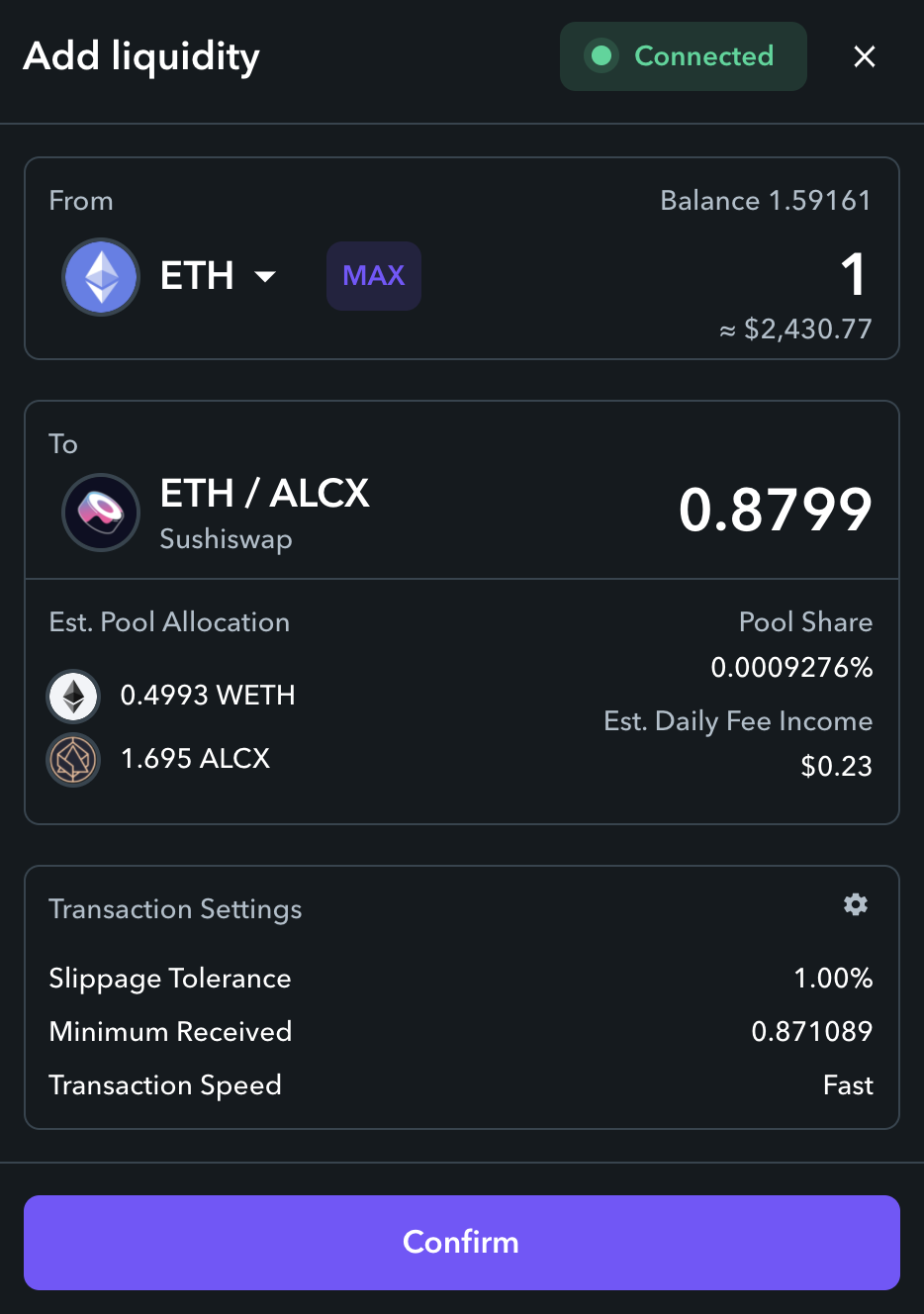 How to Invest in ALCX/ETH LP in SushiSwap