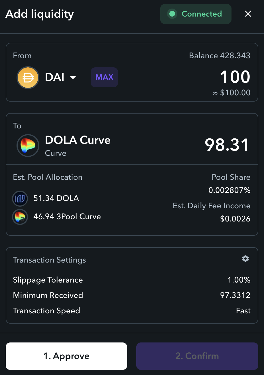 How to Invest in DOLA-3CRV LP with Zapper Pools