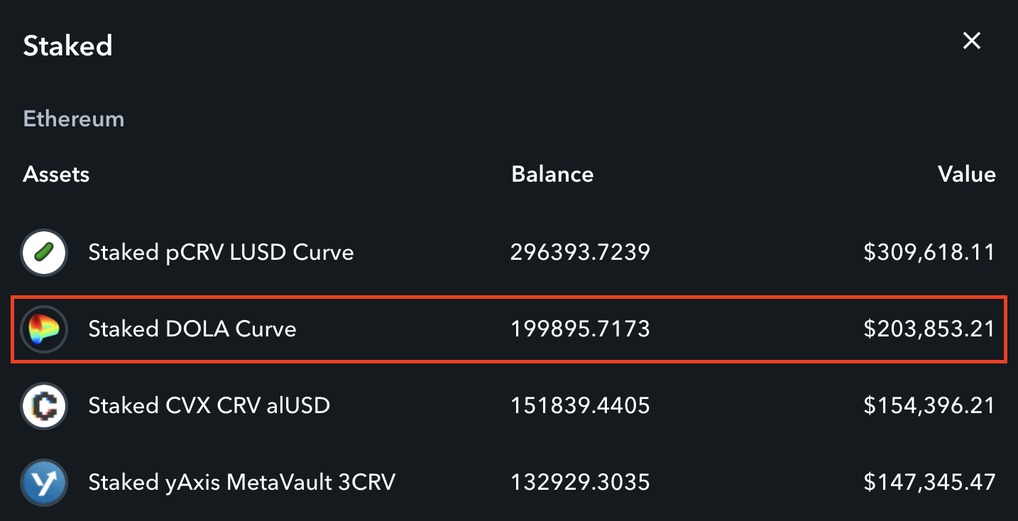 Tracking DOLA-3CRV LP on Zapper by Inverse Finance
