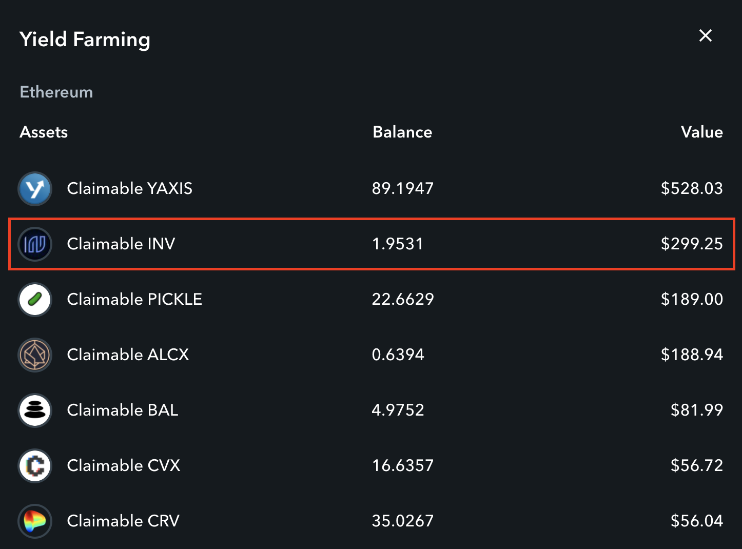 Tracking INV Rewards from Inverse Finance on Zapper