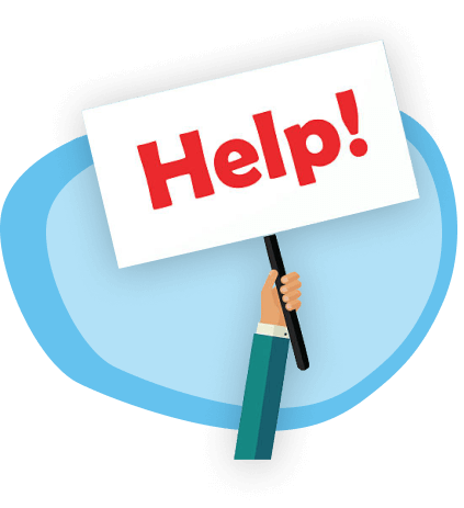 Cartoon of a hand holding a help sign.