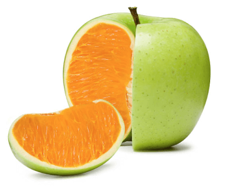 image of an apple with the inside on an orange