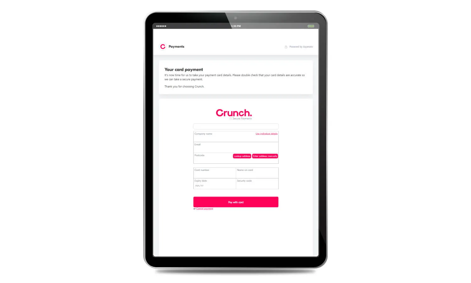 Crunch screenshot of online payments