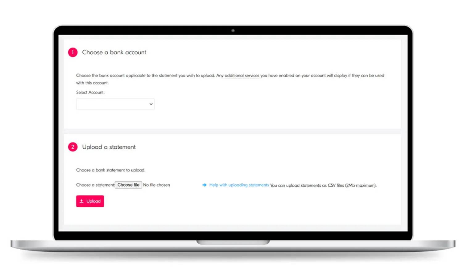 Crunch screenshot of CSV statement upload