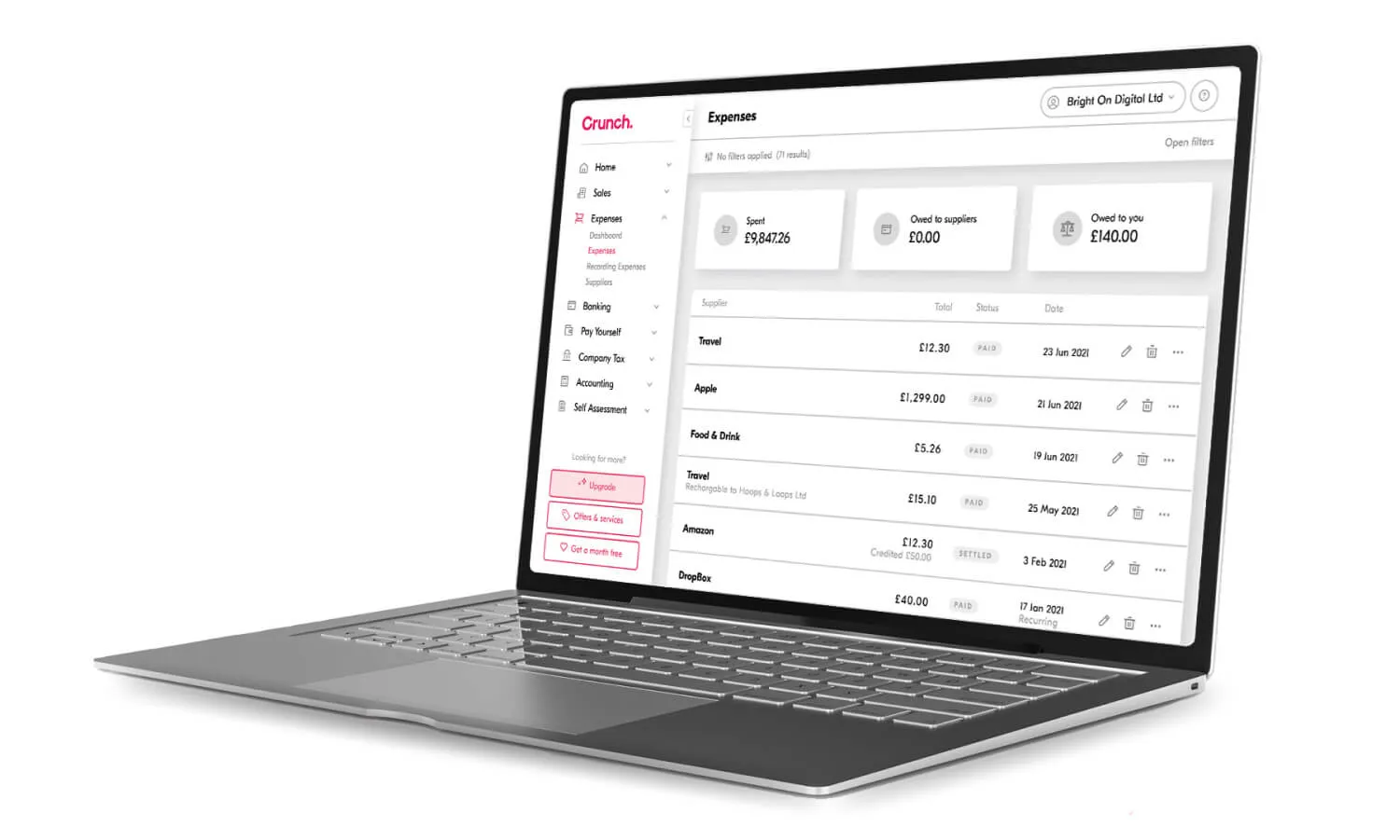 Crunch screenshot of expenses