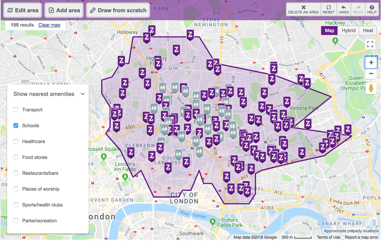 Zoopla isochrone map