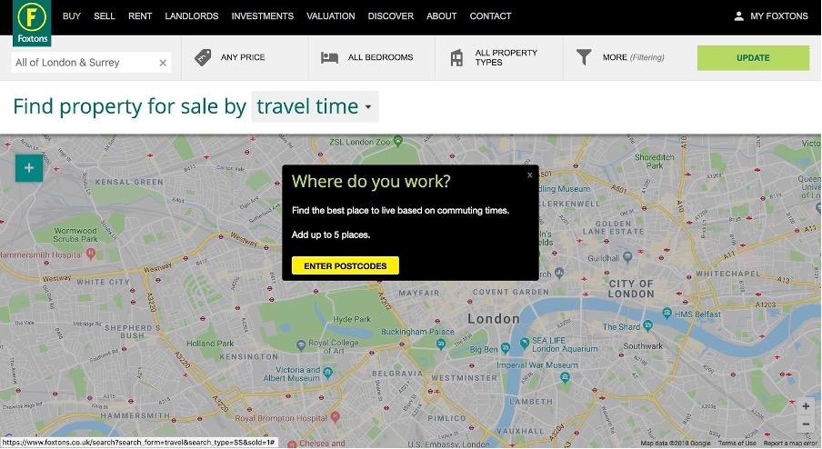 Foxtons property search functionality