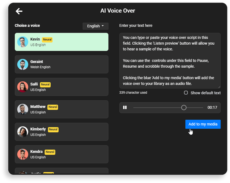 Generate English Text to Speech Online Flixier