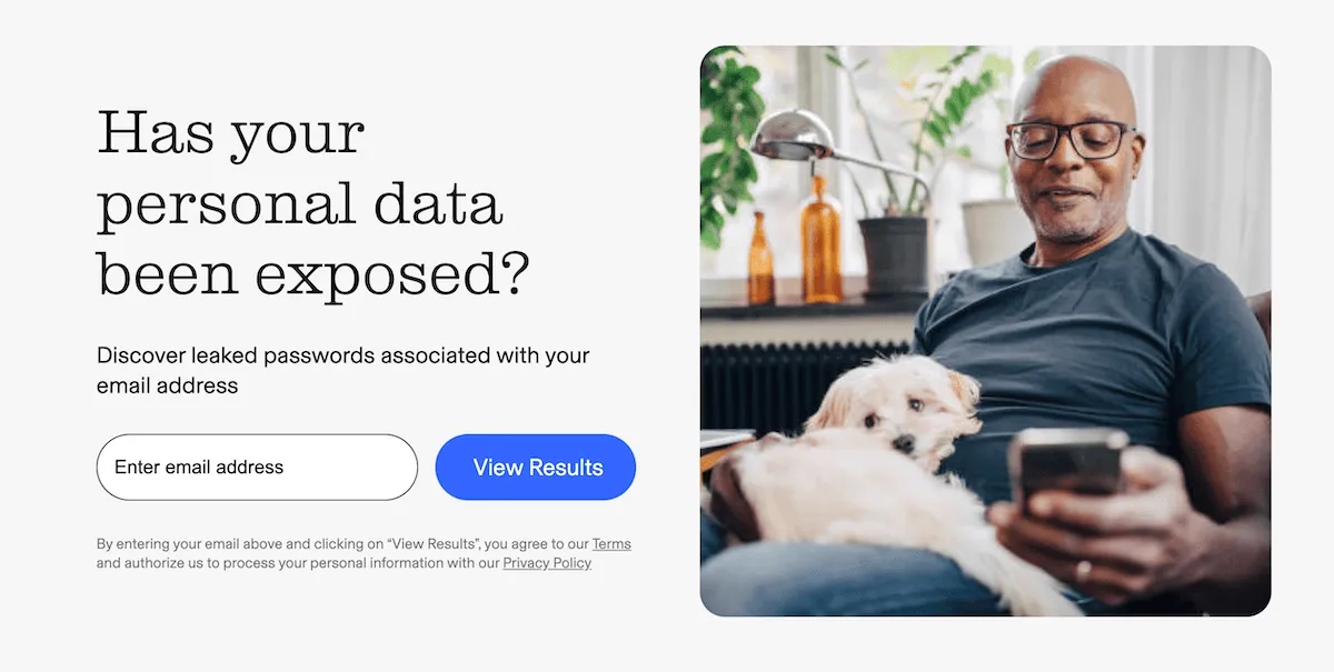 Aura’s free Dark Web scanner with an area to enter your email address to scan for related leaks.