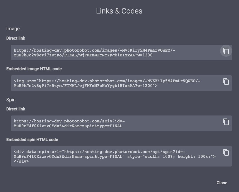 Links & Codes for viewing and embedding