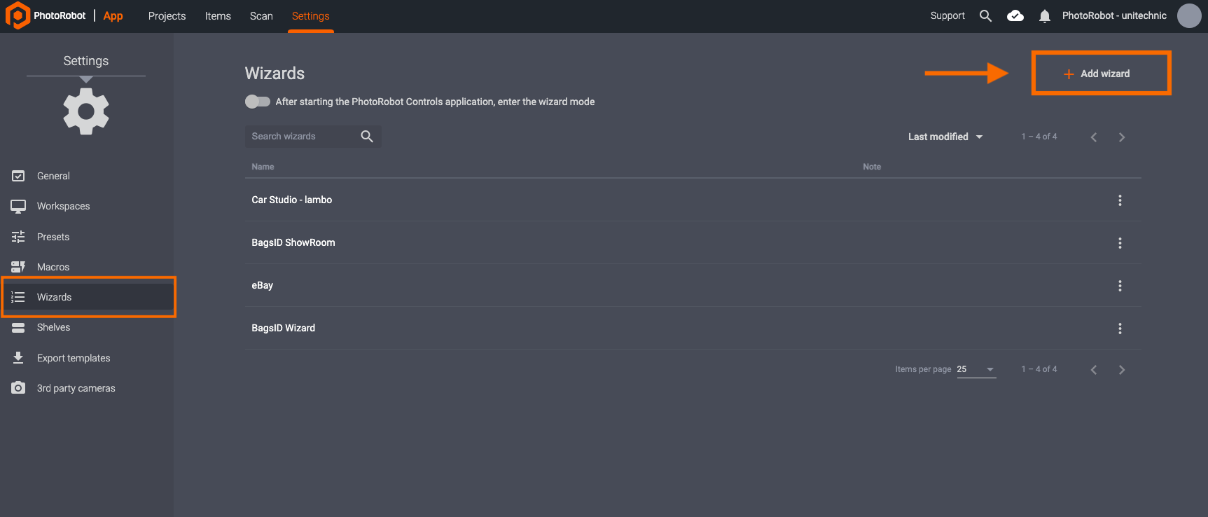 how to open PhotoRobot wizard