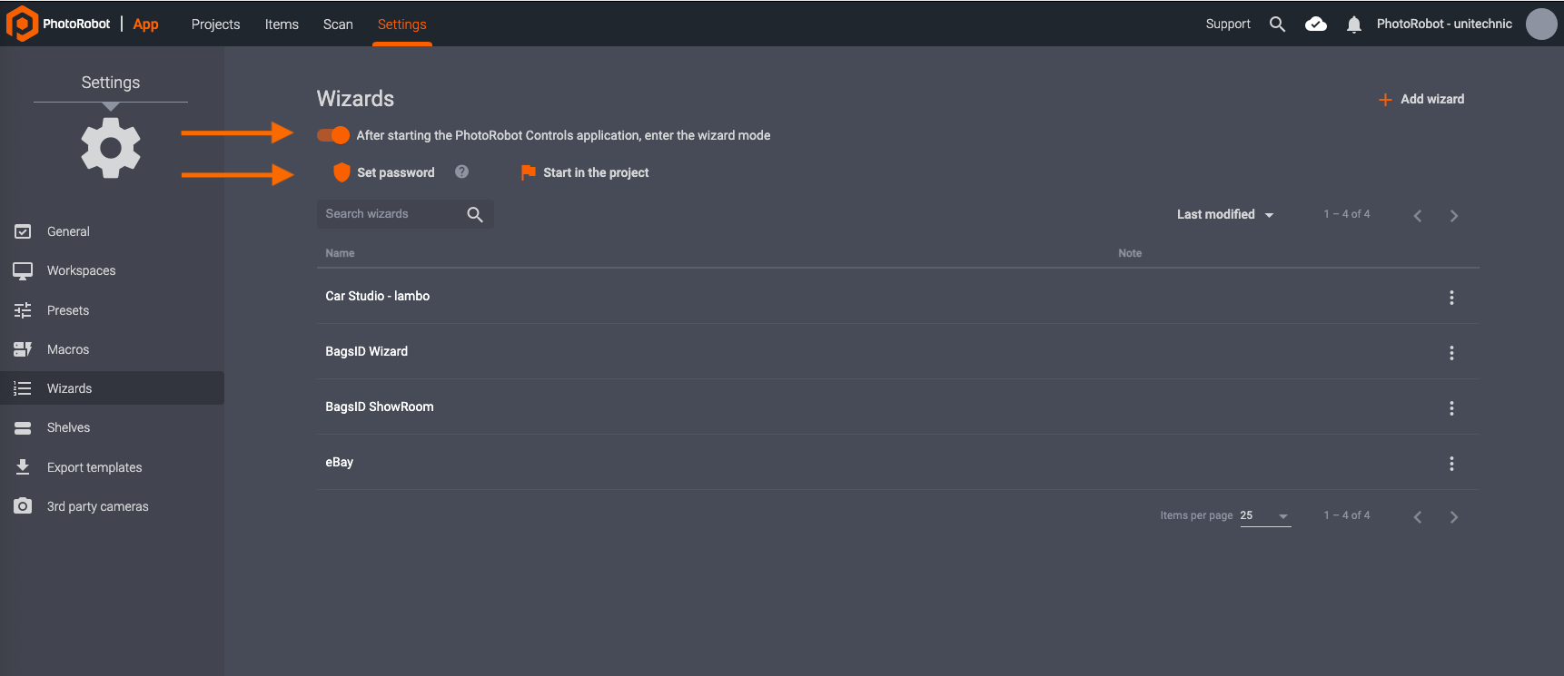 PhotoRobot Wizard Password Protection