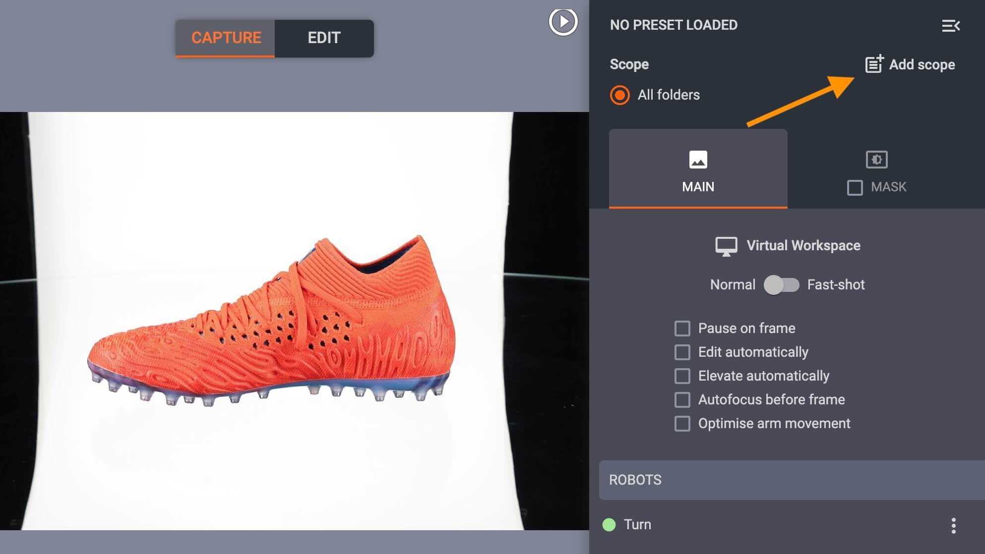 Capture software add settings scopes