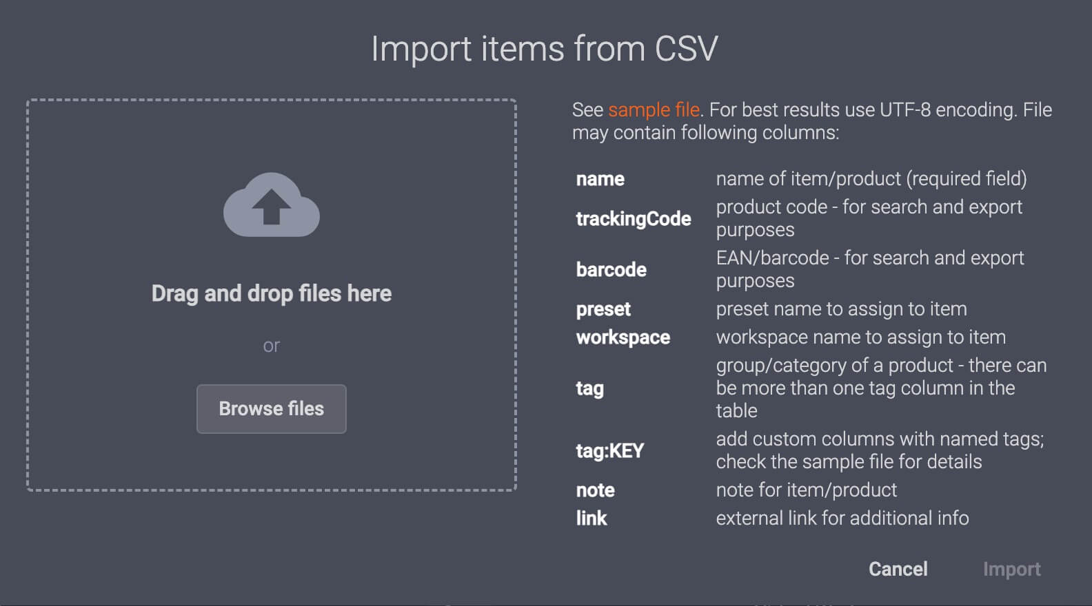 PhotoRobot CSV import