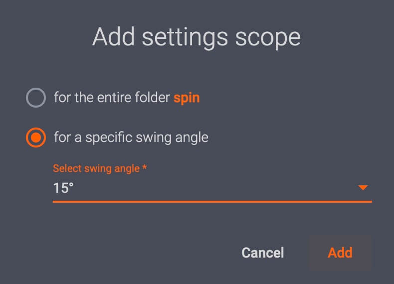 Configure settings scope specific swing angle