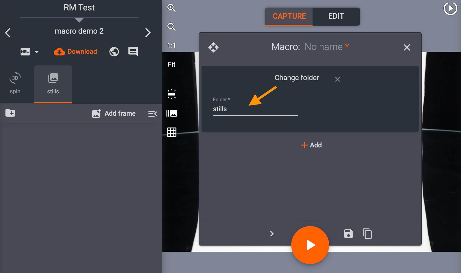 Software macro change folder