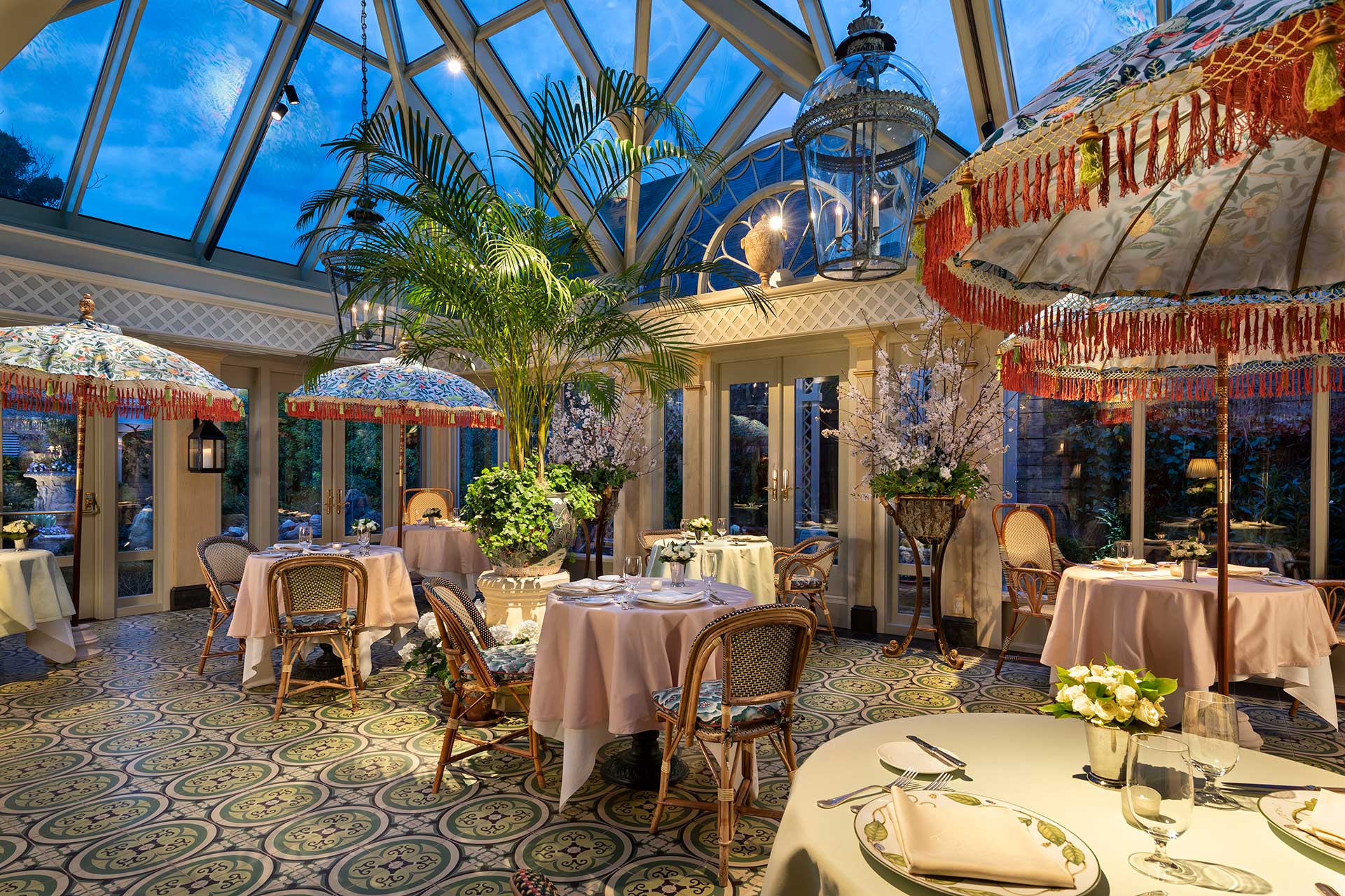 The conservatory at night.