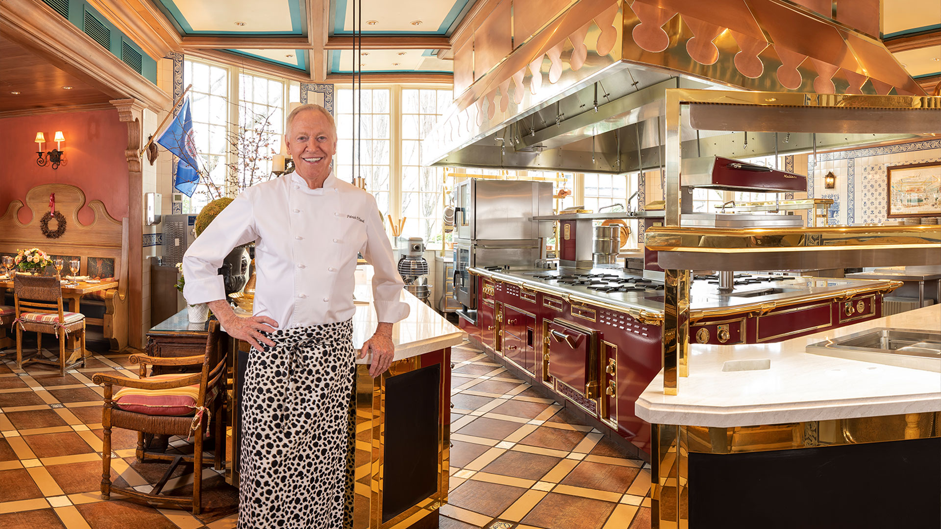 Chef Patrick O'Connell standing in front of a newly renovated kitchen.