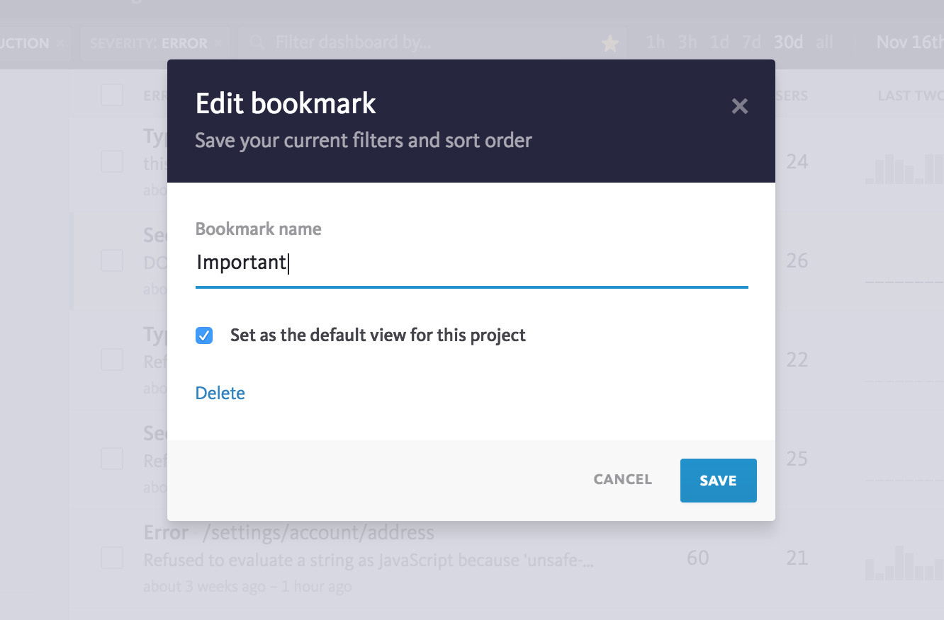 12 Features of Christmas Bookmark saved views of your errors Bugsnag Blog