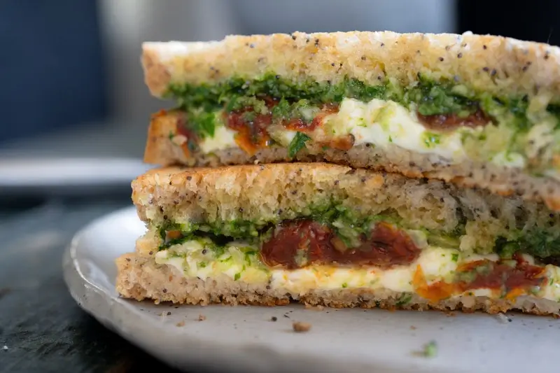 Pesto and SunDried Tomato Grilled Cheese Sandwich