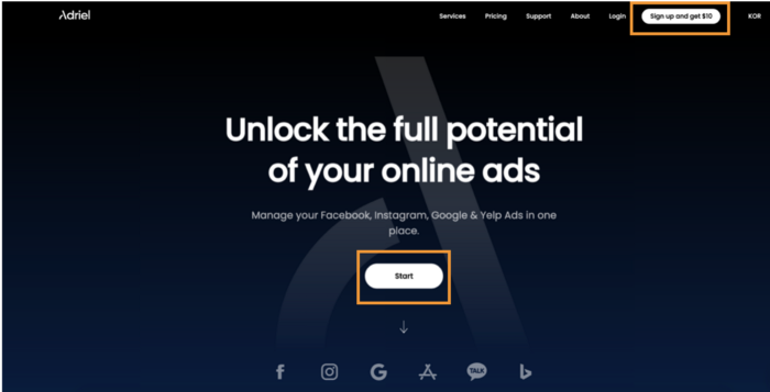 Call to action button on home page
