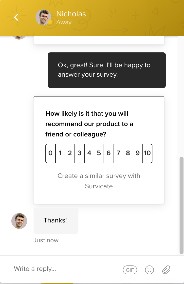 chat survey as a great method of for measuring customer satisfaction and researching nps with survicate