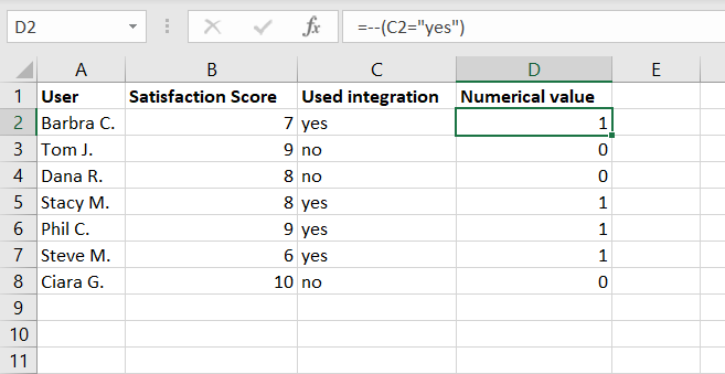Survey Data Analysis in Excel spreadsheet