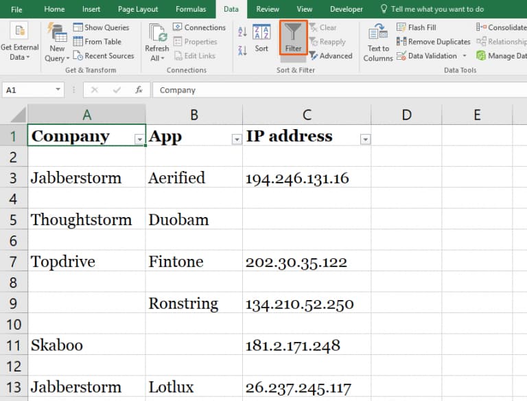 Survey data analysis – Image of Excel spreadsheet with a lot of empty cells