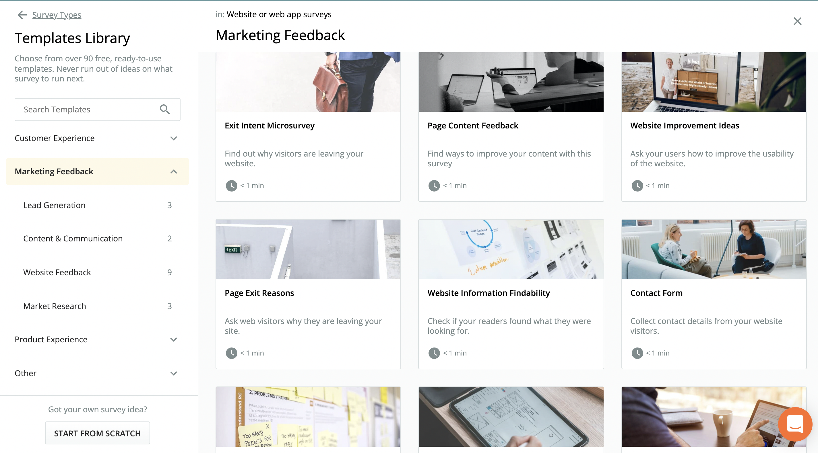 Survicate's Marketing Surveys Templates Library