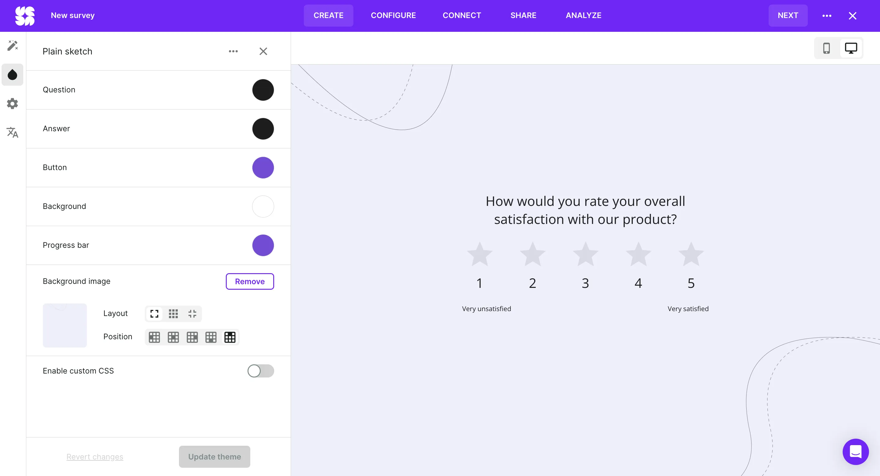 Survicate's survey customization options 