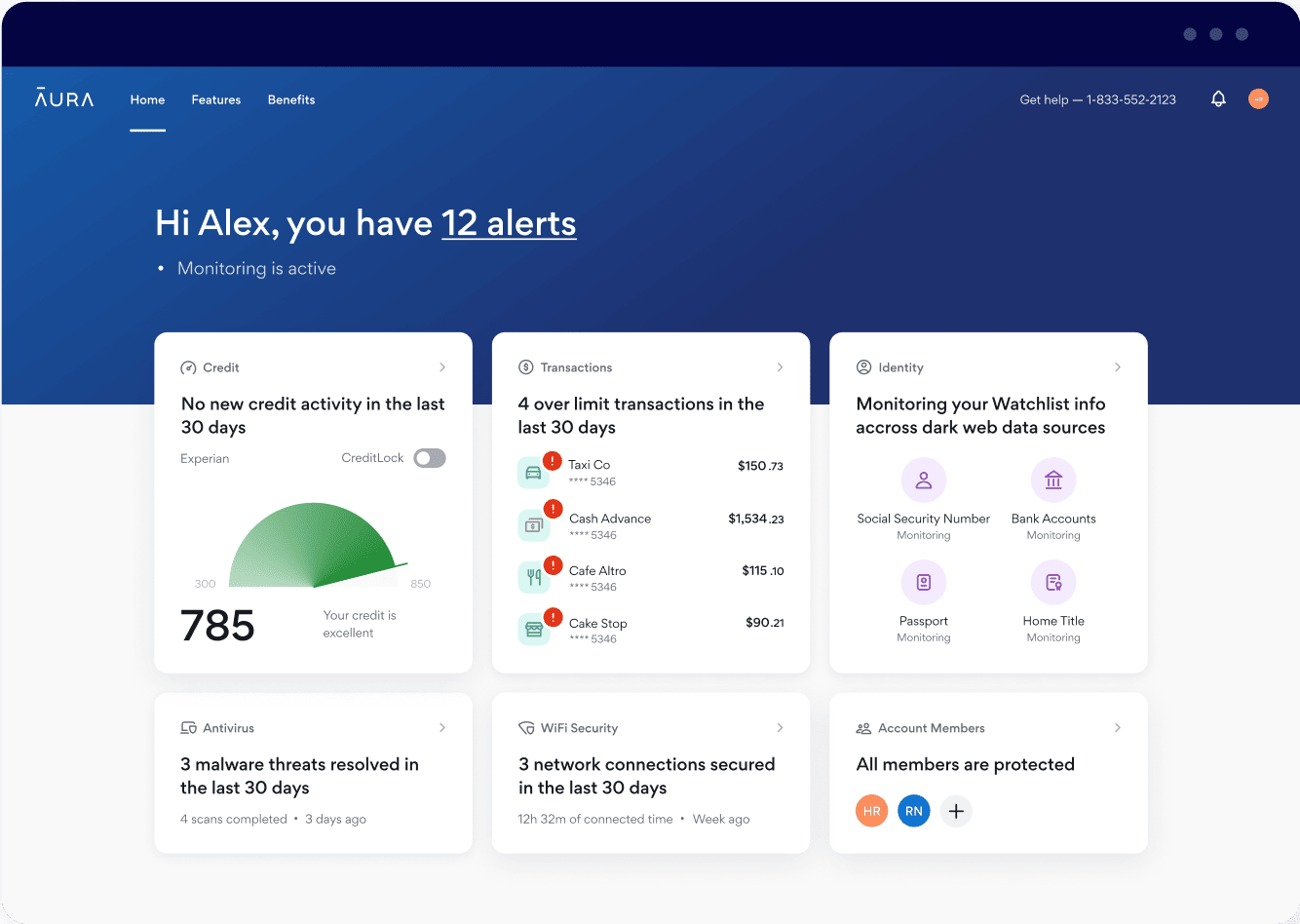 Aura all-in-one digital security solution dashboard