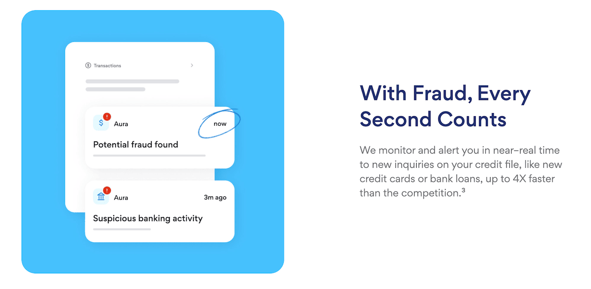 Aura credit monitoring service for credit fraud