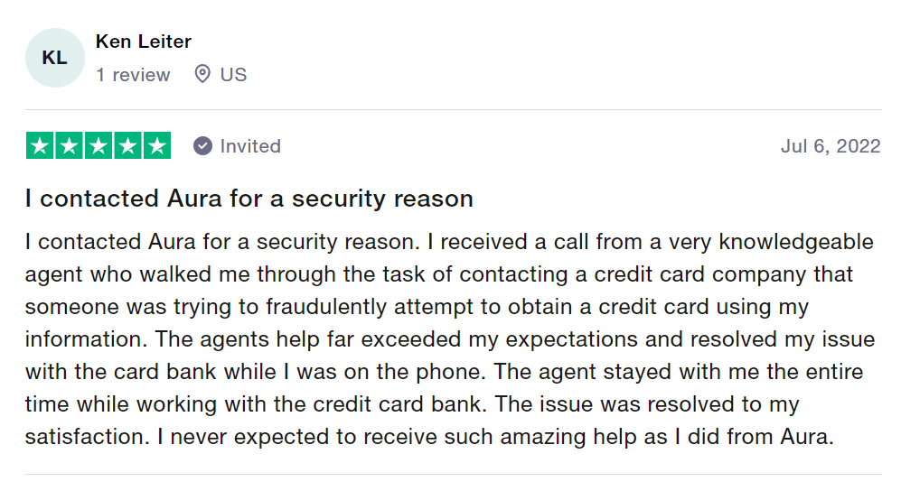 Aura review on Trustpilot