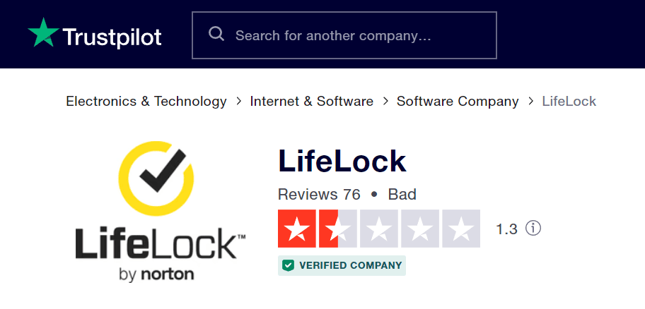 LifeLock review on Trustpilot