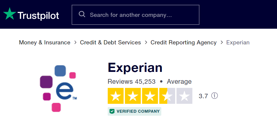 Experian review on Trustpilot