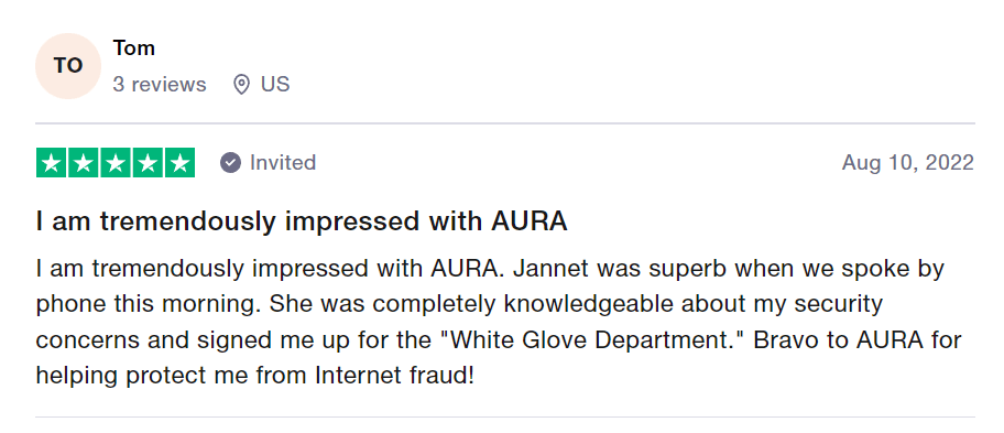 Aura Trustpilot review