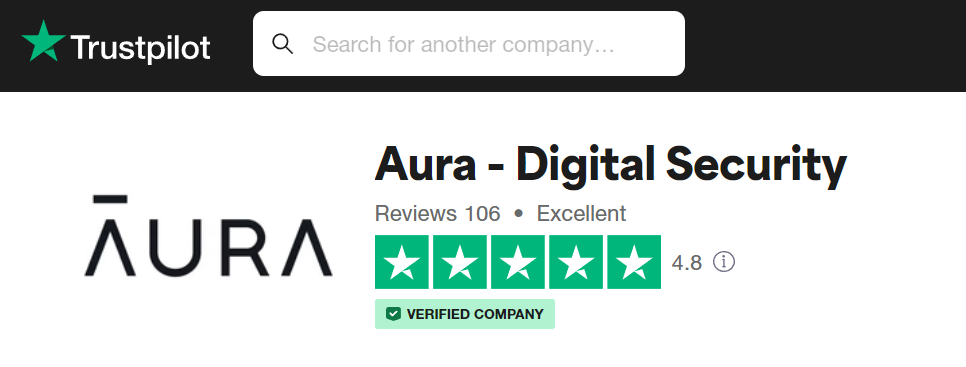 Aura review header on Trustpilot