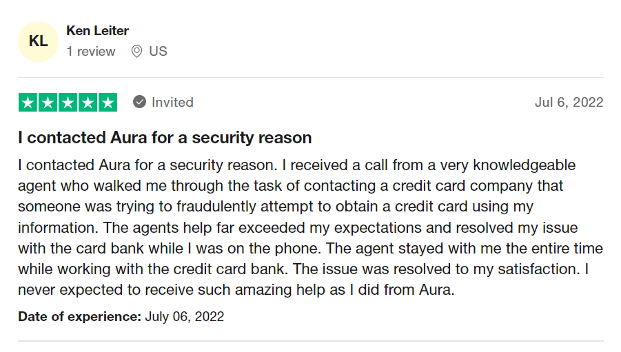 Aura review on TrustPilot