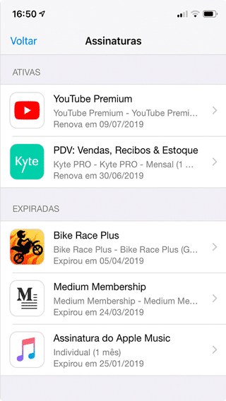 gerenciar assinatura Kyte na Apple