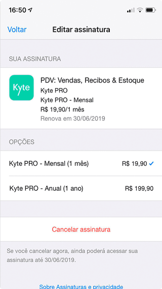 gerenciar assinatura Kyte
