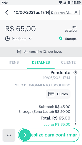 recibo das entregas kyte