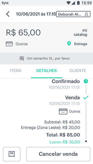 recibo e nota para o serviço delivery