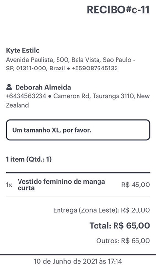 taxa delivery confirmação