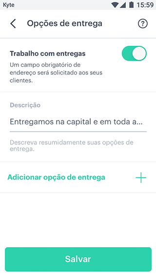 opções de entrega delivery pelo kyte