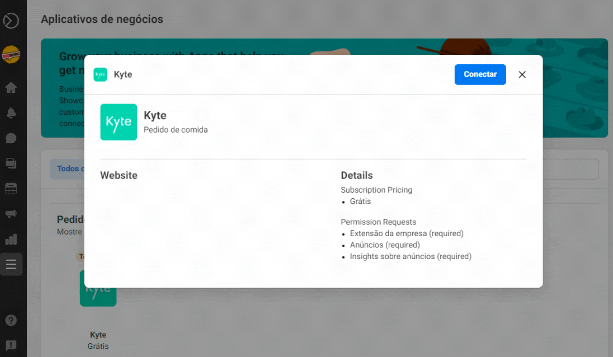 pedido refeição kyte