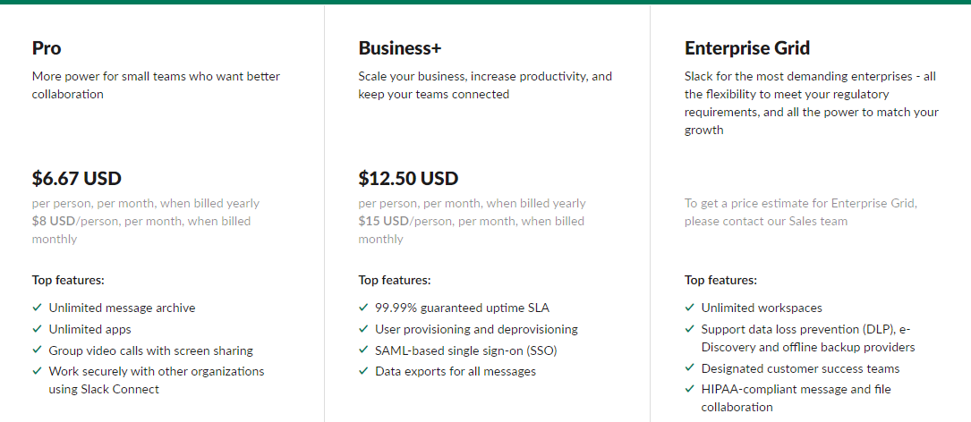 Pricing page example: Per active user pricing