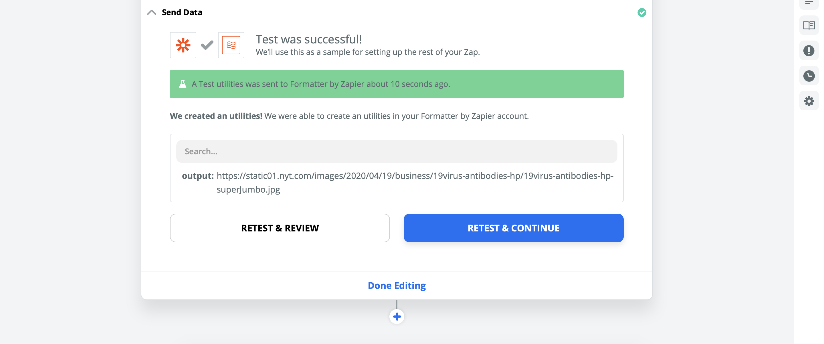 ></div></figure><h2>Connecting Zapier to Bannerbear</h2><p>Add a next step to your Zap.</p><p>In the next step Zapier will ask what you want to do with the data gathered thus far. We want to push it to Bannerbear, so search for and choose Bannerbear from the menu:</p><figure class=